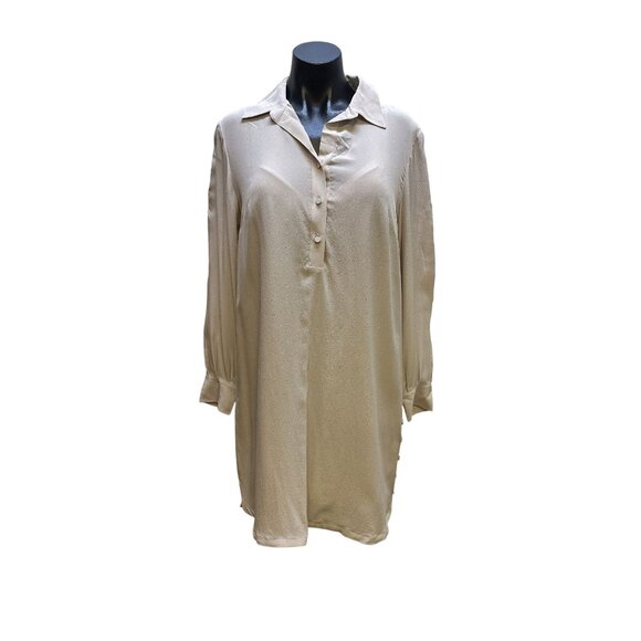 NWT Club Monaco Pale Rose Long-Sleeve Button-Down Tunic/Shirt Dress w/Slip Inclu - Picture 1 of 10